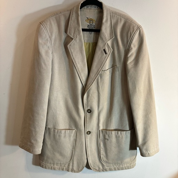 CAMEL COLLECTION Sz 50 Blazer Partially Lined Shoulder Pads Patch Pockets - Picture 1 of 12